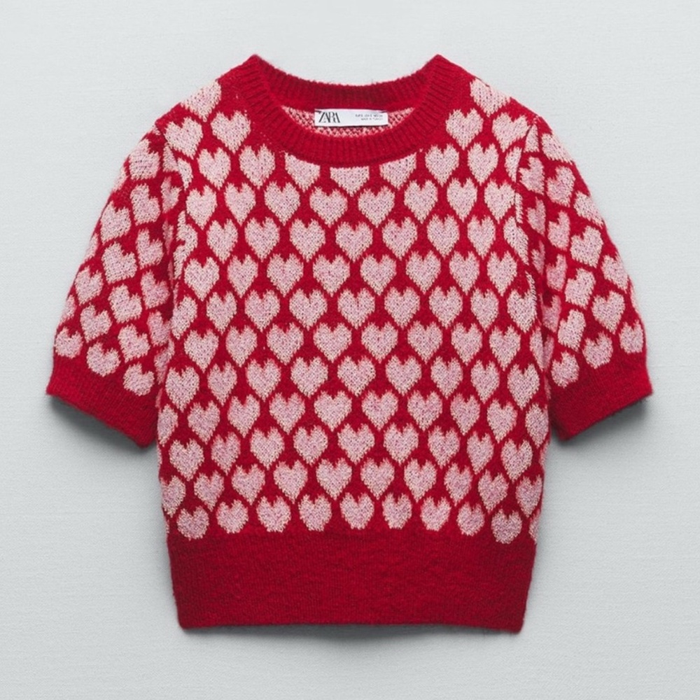Zara Heart Jacquard Knit Sweater
